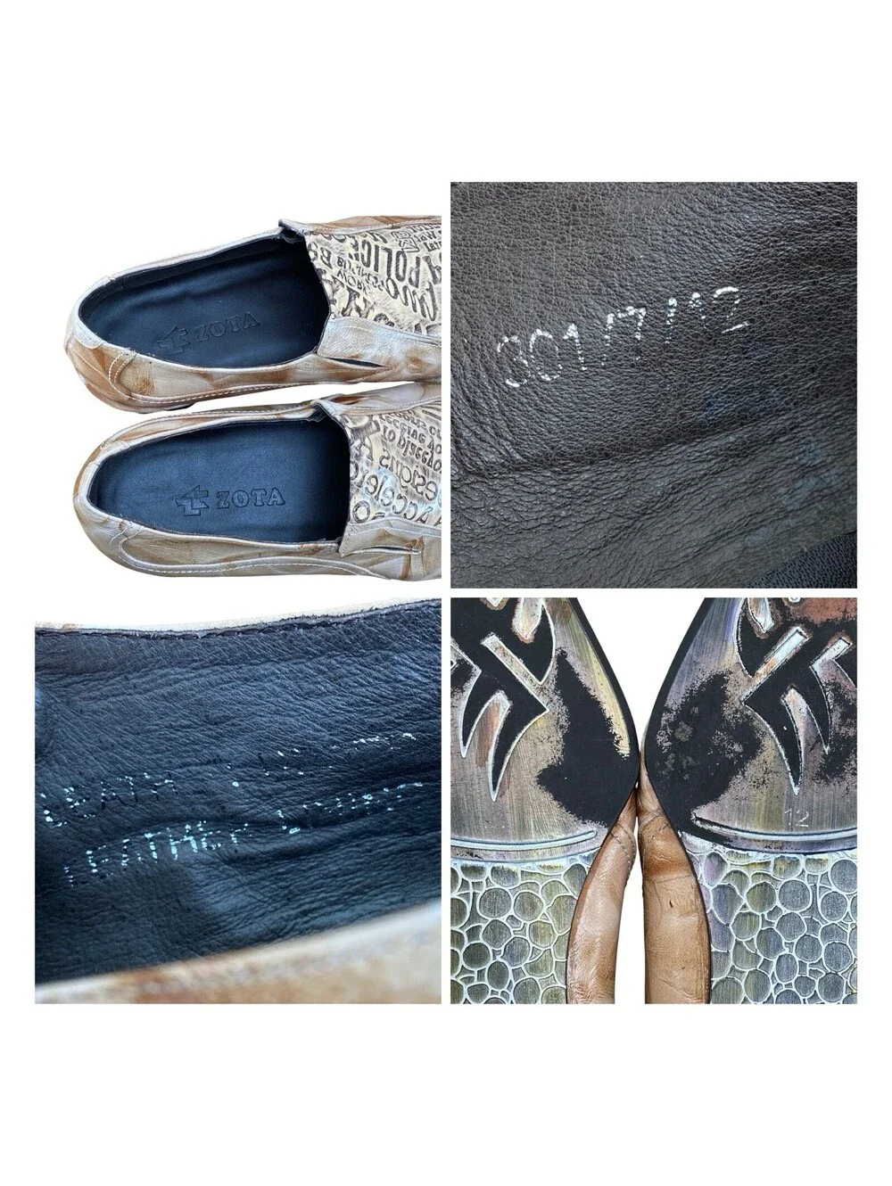 ZOTA Men's Size 12 Brown Leather Newspaper Print Square Toe Loafers Shoes